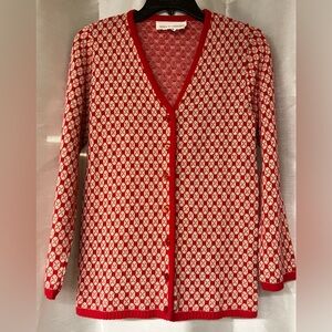 Red and Cream Vintage Patterned Women's Sweater